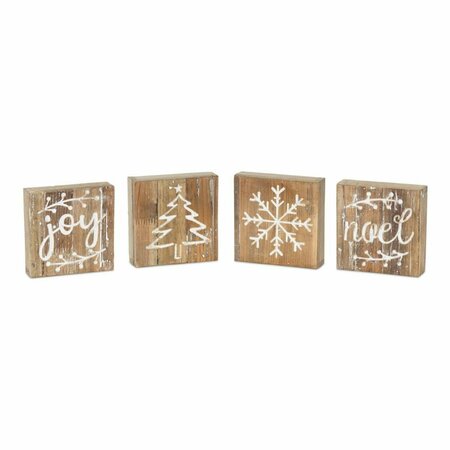 SMARTGIFTS 6 in. Square Wood Brown Christmas Plaque, Set of 8 SM3595984